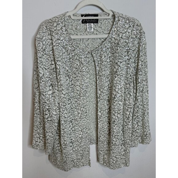 Alex Evenings 20W Lace Dress Jacket Set Gray Green Mother of Bride Formal - Picture 13 of 15